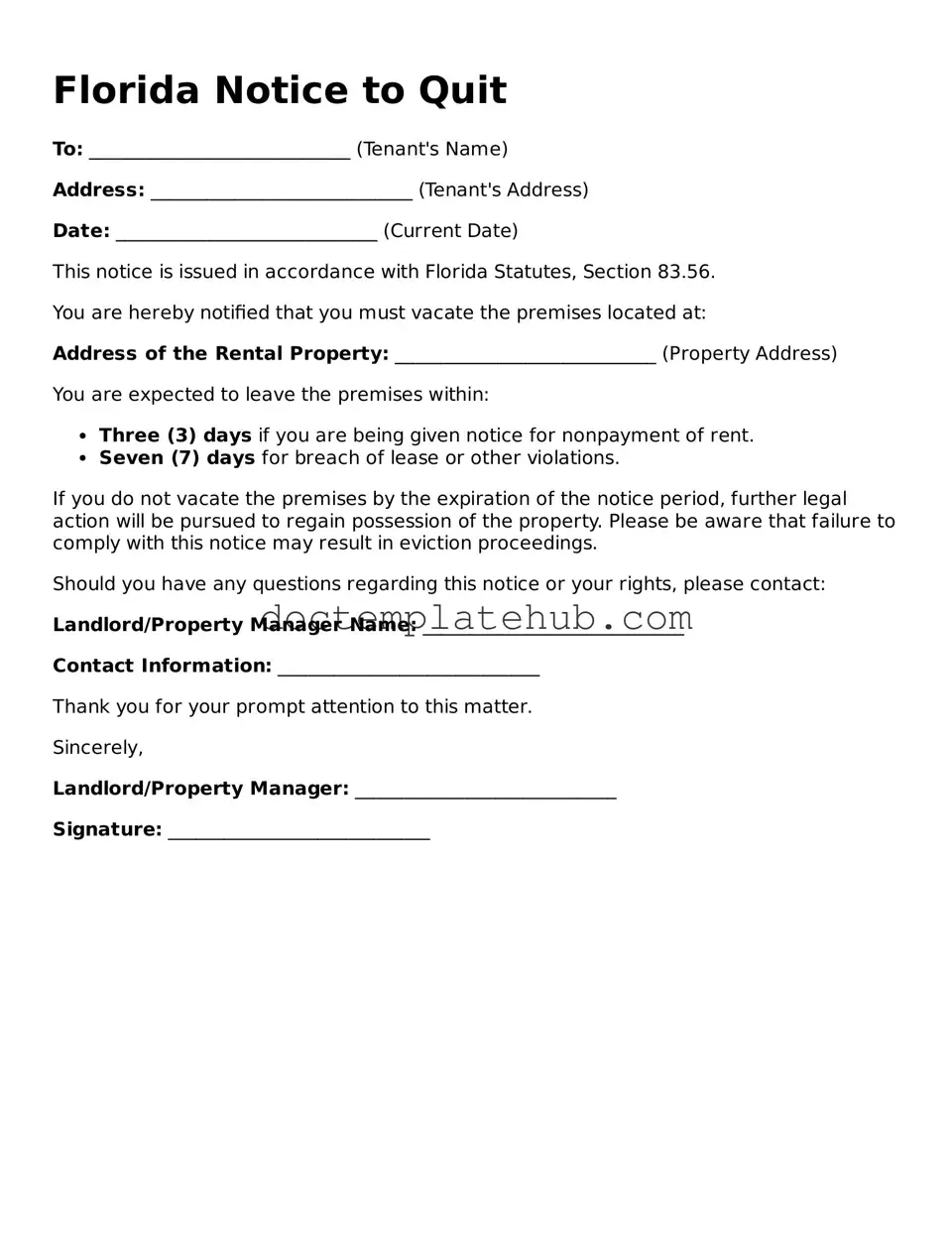 Fillable Notice to Quit Template for Florida State