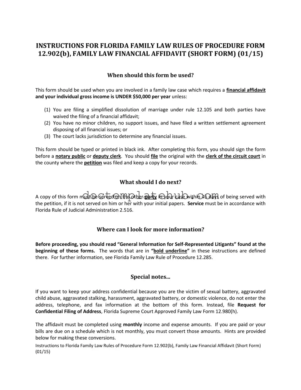Fill Your Florida Financial Affidavit Short 12.902(b) Form