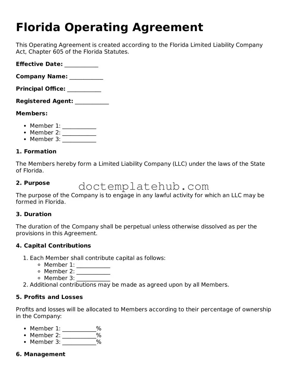 Fillable Operating Agreement Template for Florida State
