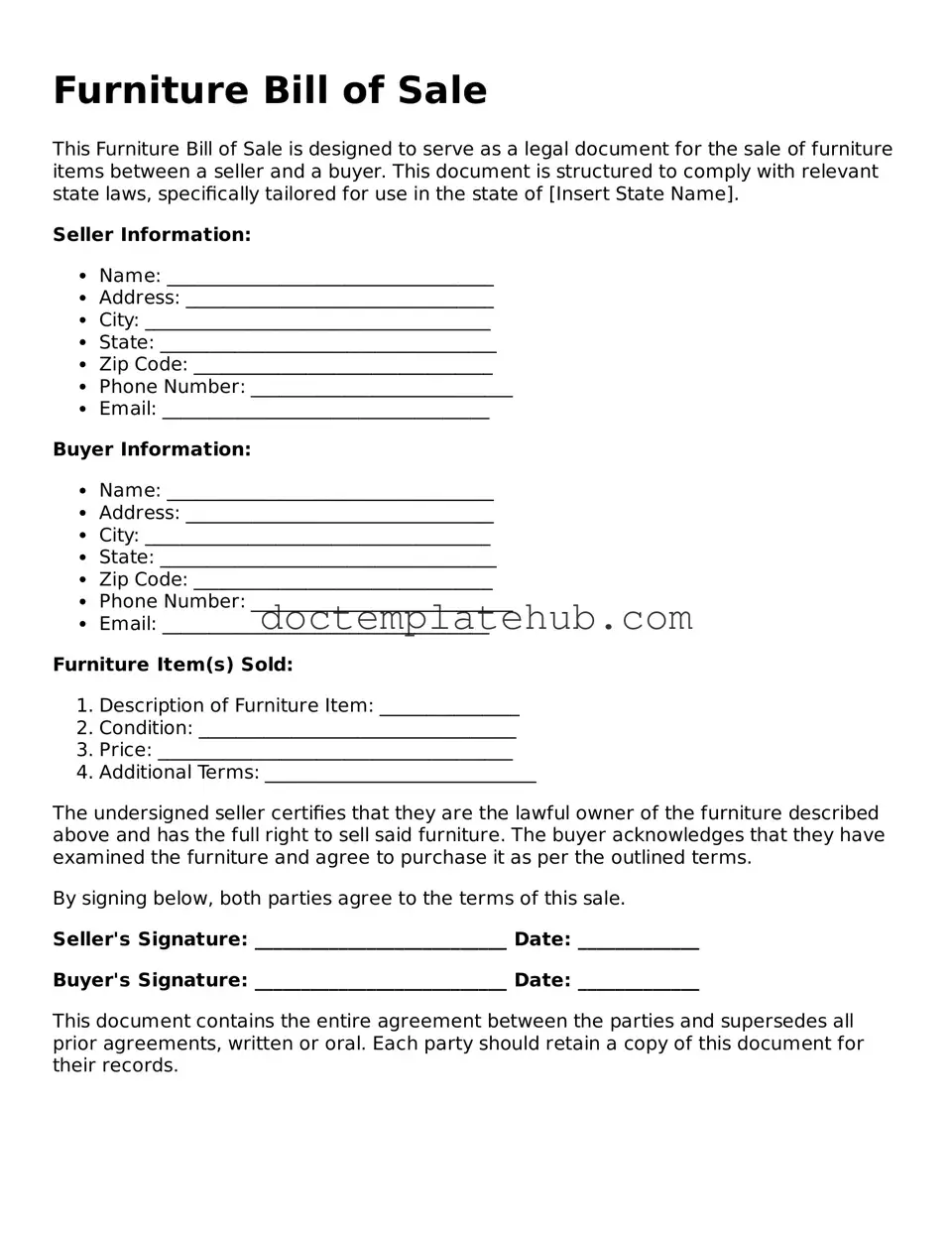 Official Furniture Bill of Sale Form