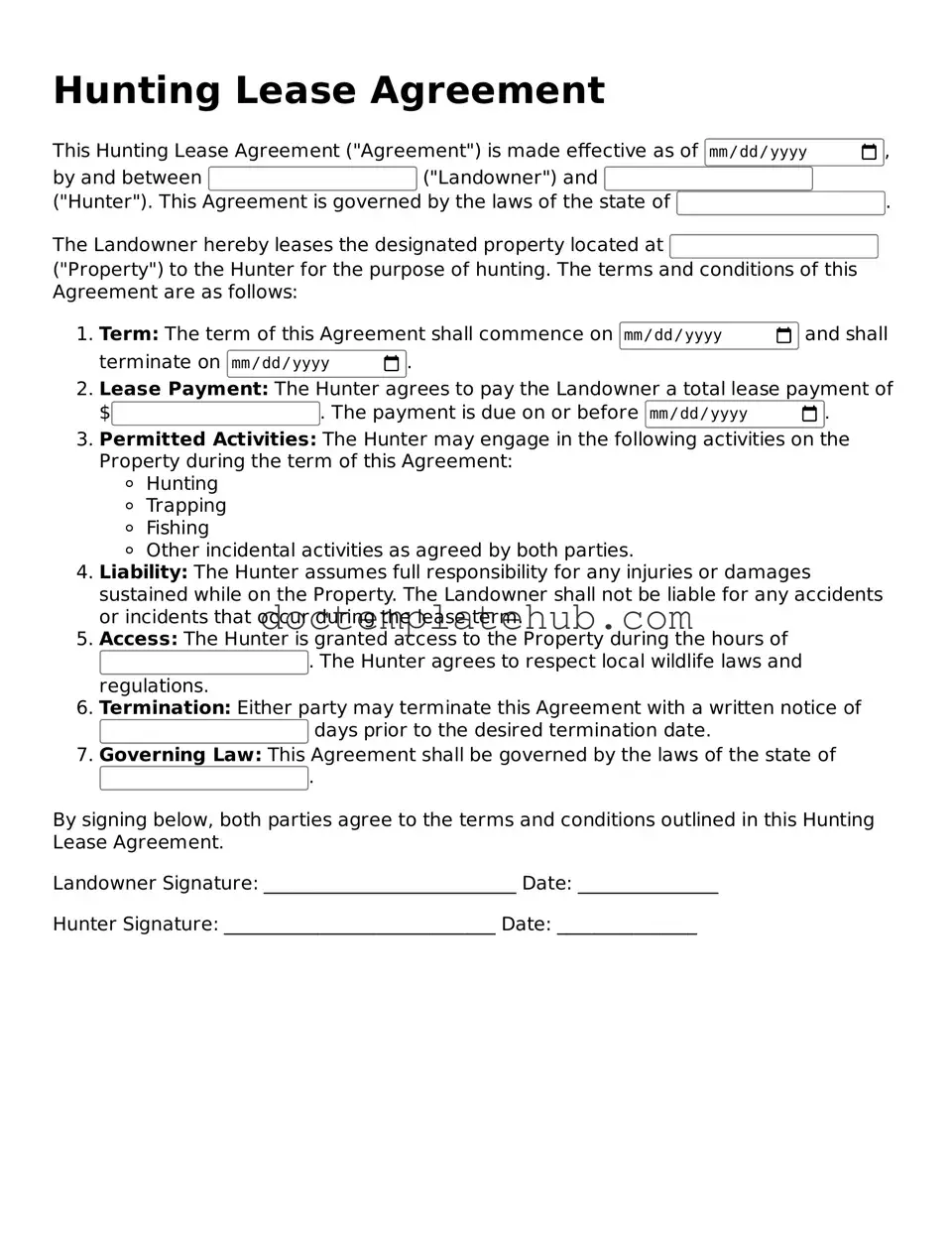 Official Hunting Lease Agreement Form
