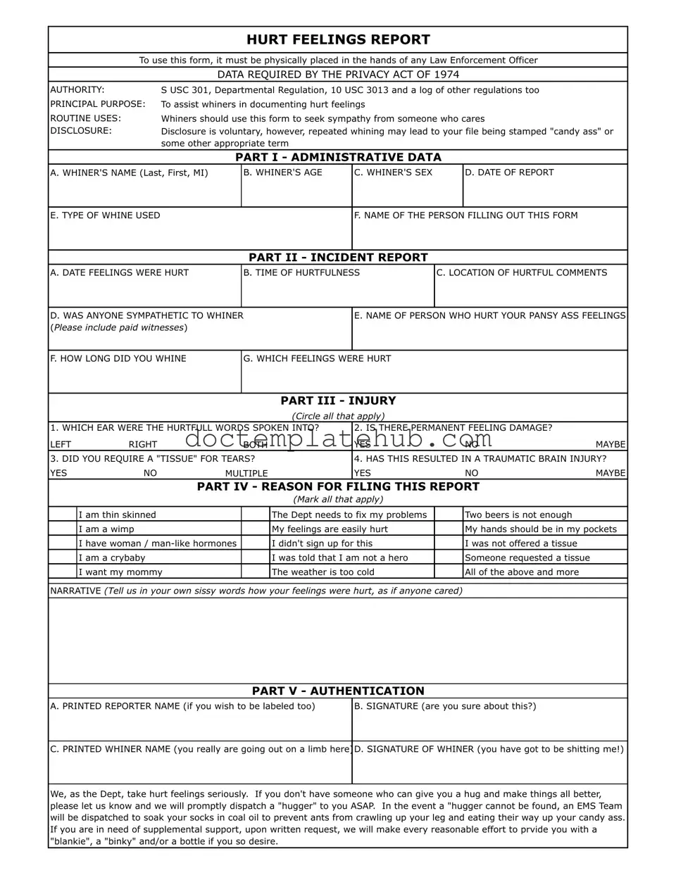 Fill Your Hurt Feelings Report Form