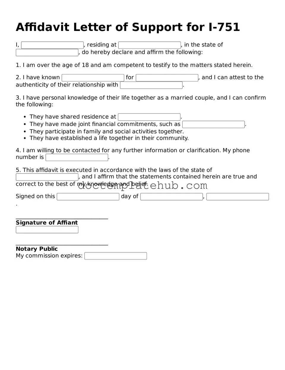 Official Affidavit Letter of Support for I-751 Form