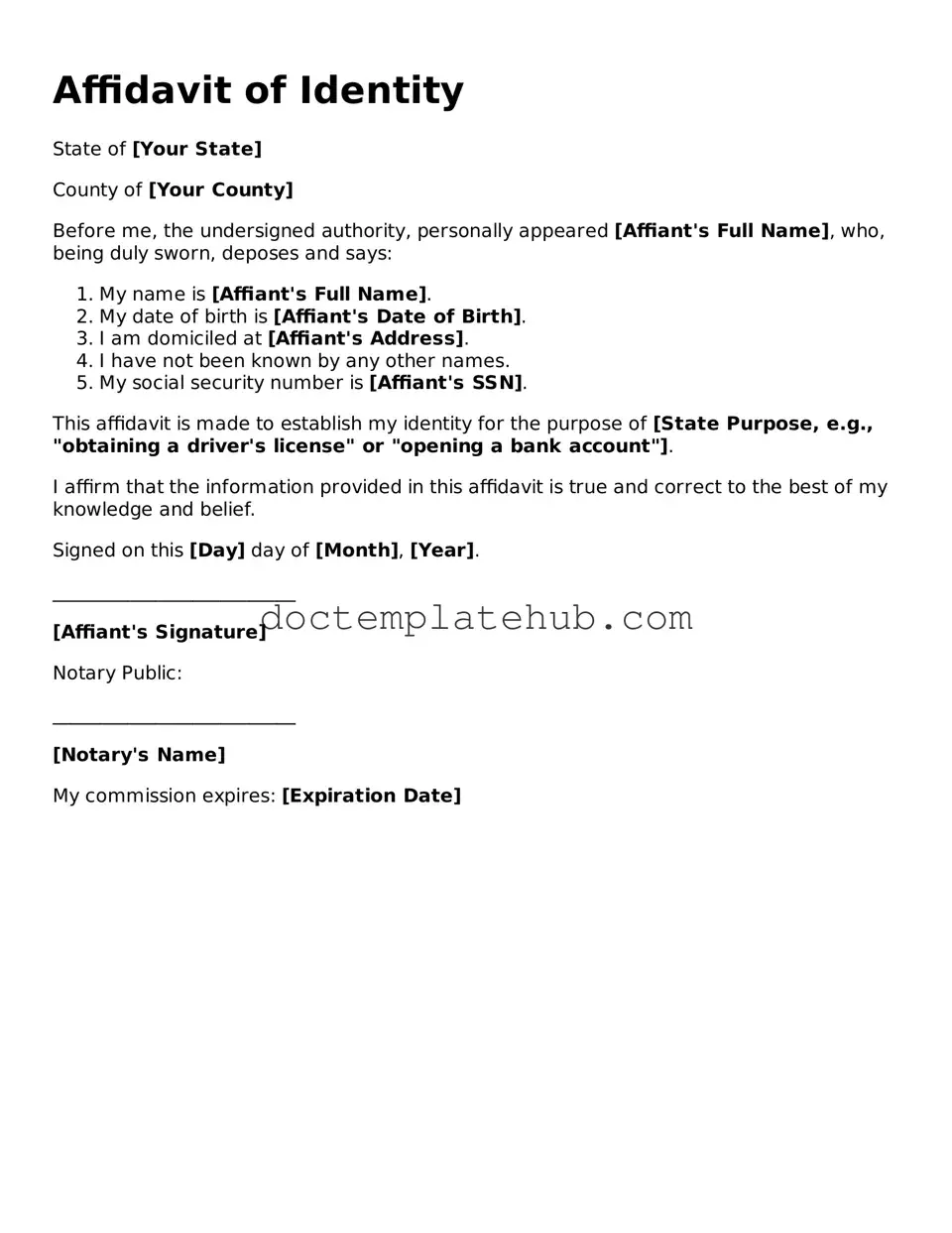 Official Affidavit of Identity Form