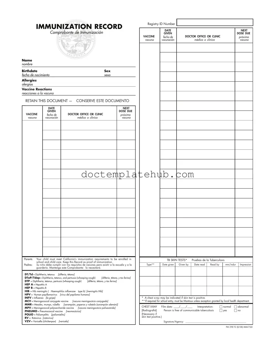 Fill Your Immunization Record Form