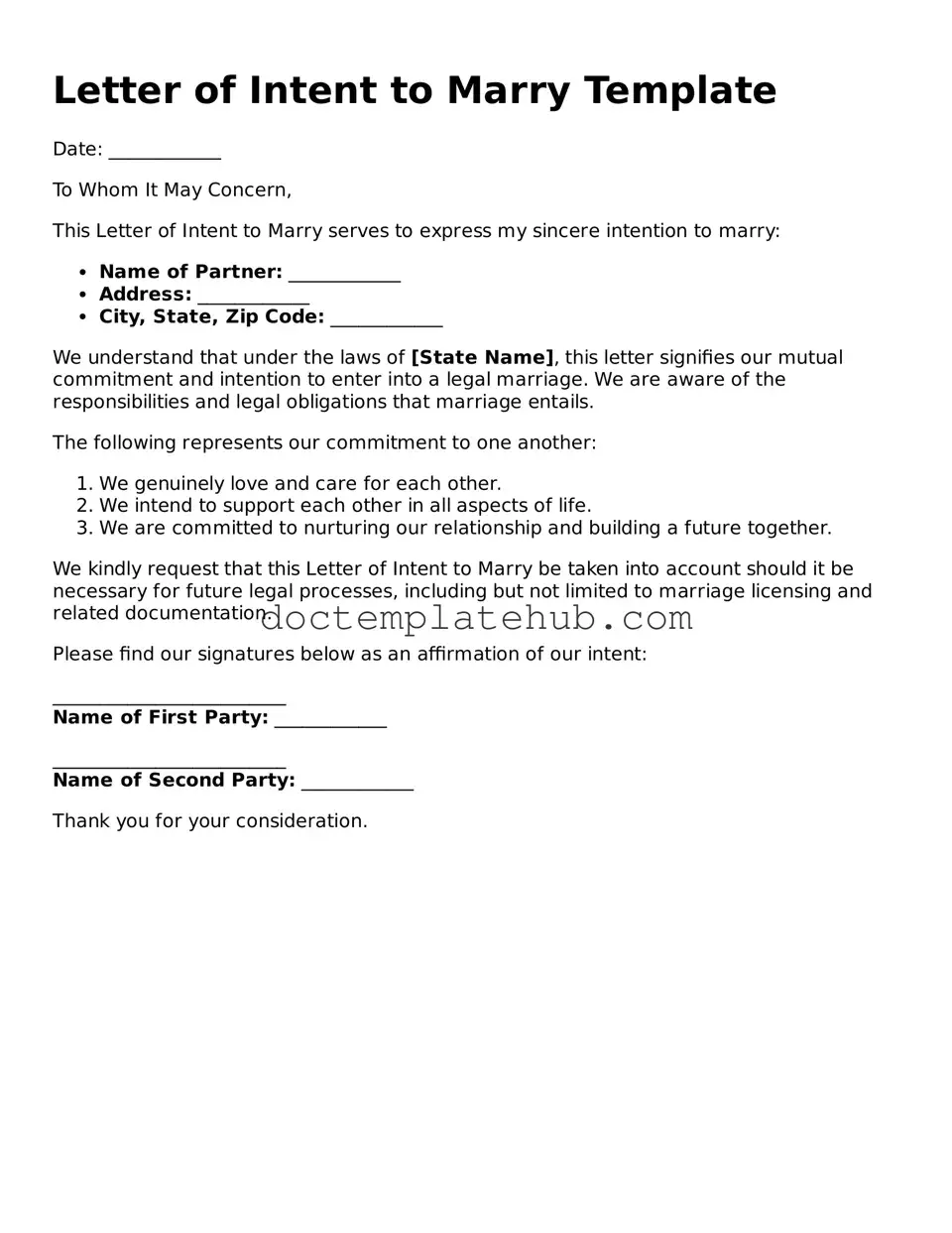 Official Letter of Intent to Marry Form