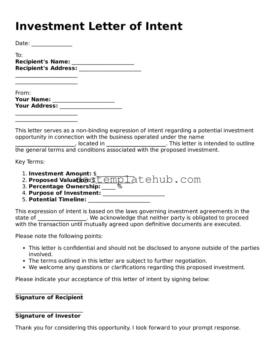 Official Investment Letter of Intent Form