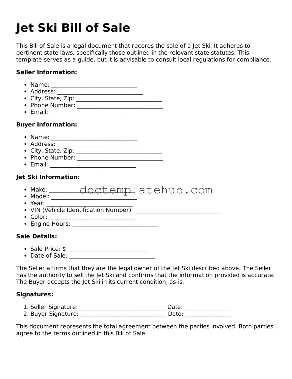 Official Jet Ski Bill of Sale Form