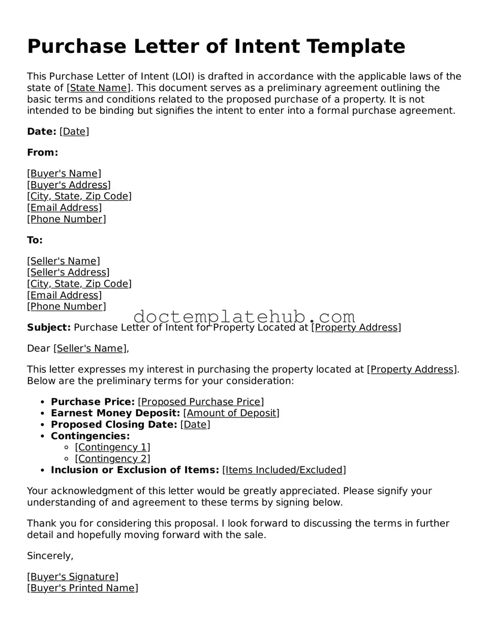 Official Purchase Letter of Intent Form