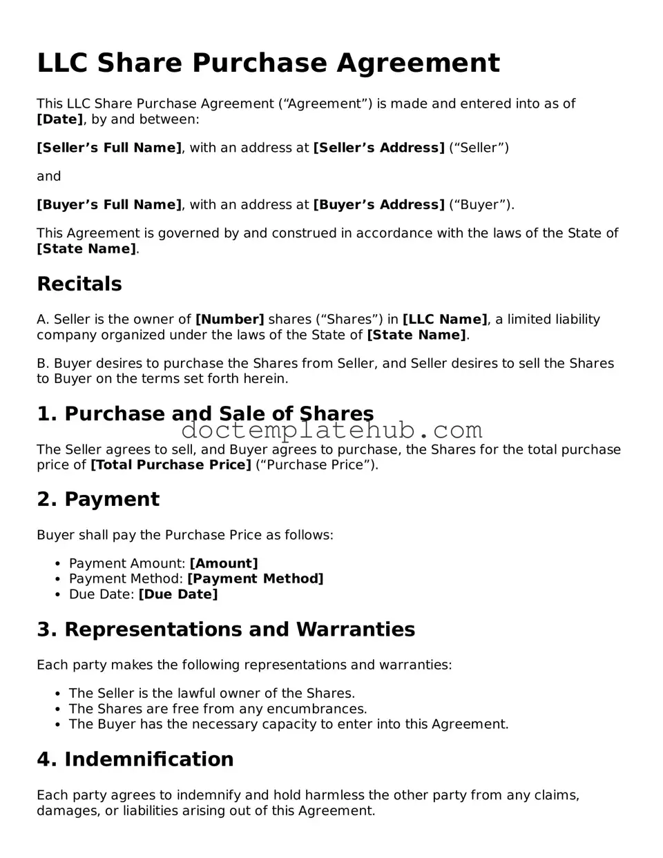 Official LLC Share Purchase Agreement Form