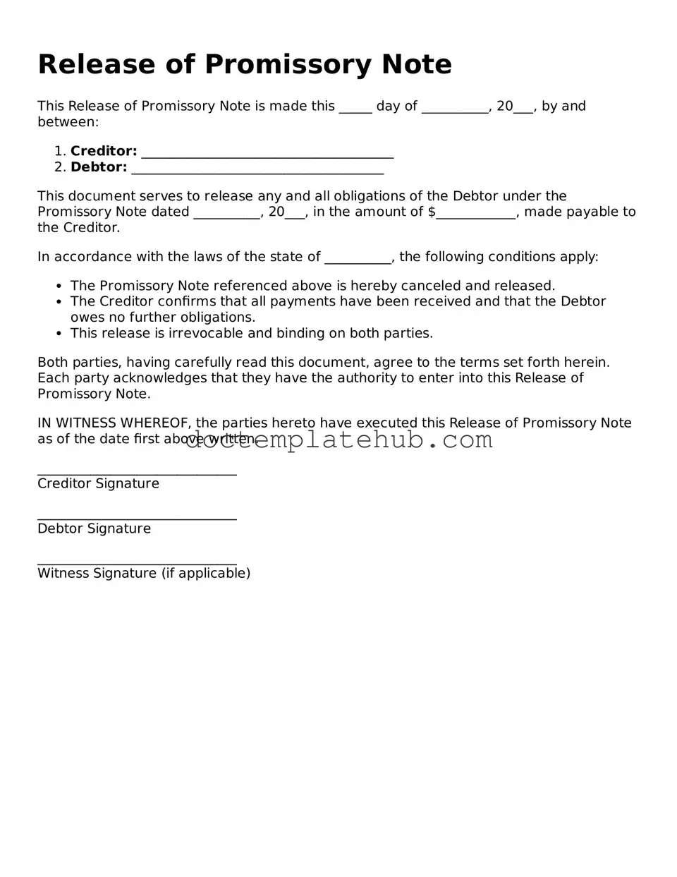 Official Release of Promissory Note Form