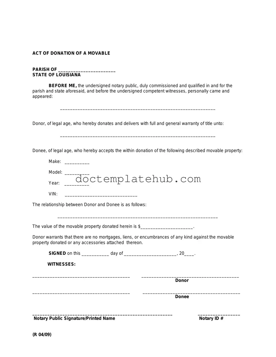 Fill Your Louisiana act of donation Form