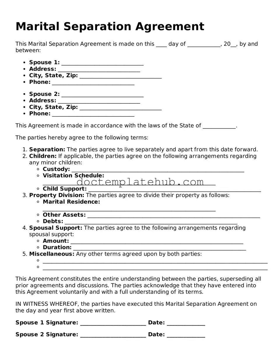 Official Marital Separation Agreement Form