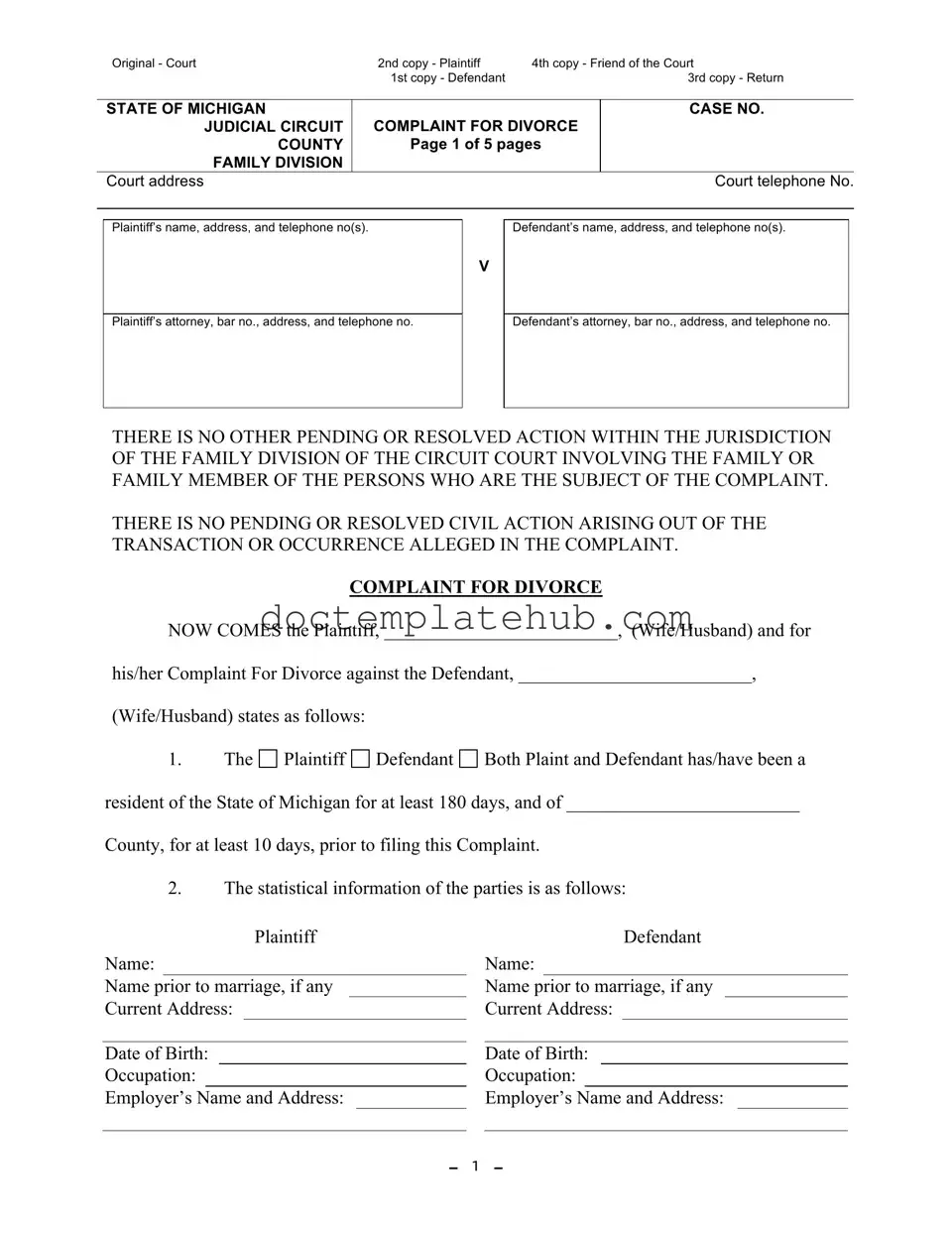 Fill Your Michigan Complaint Divorce Form