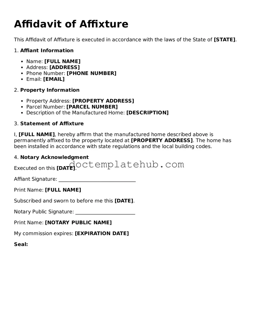 Official Affidavit of Affixture Form