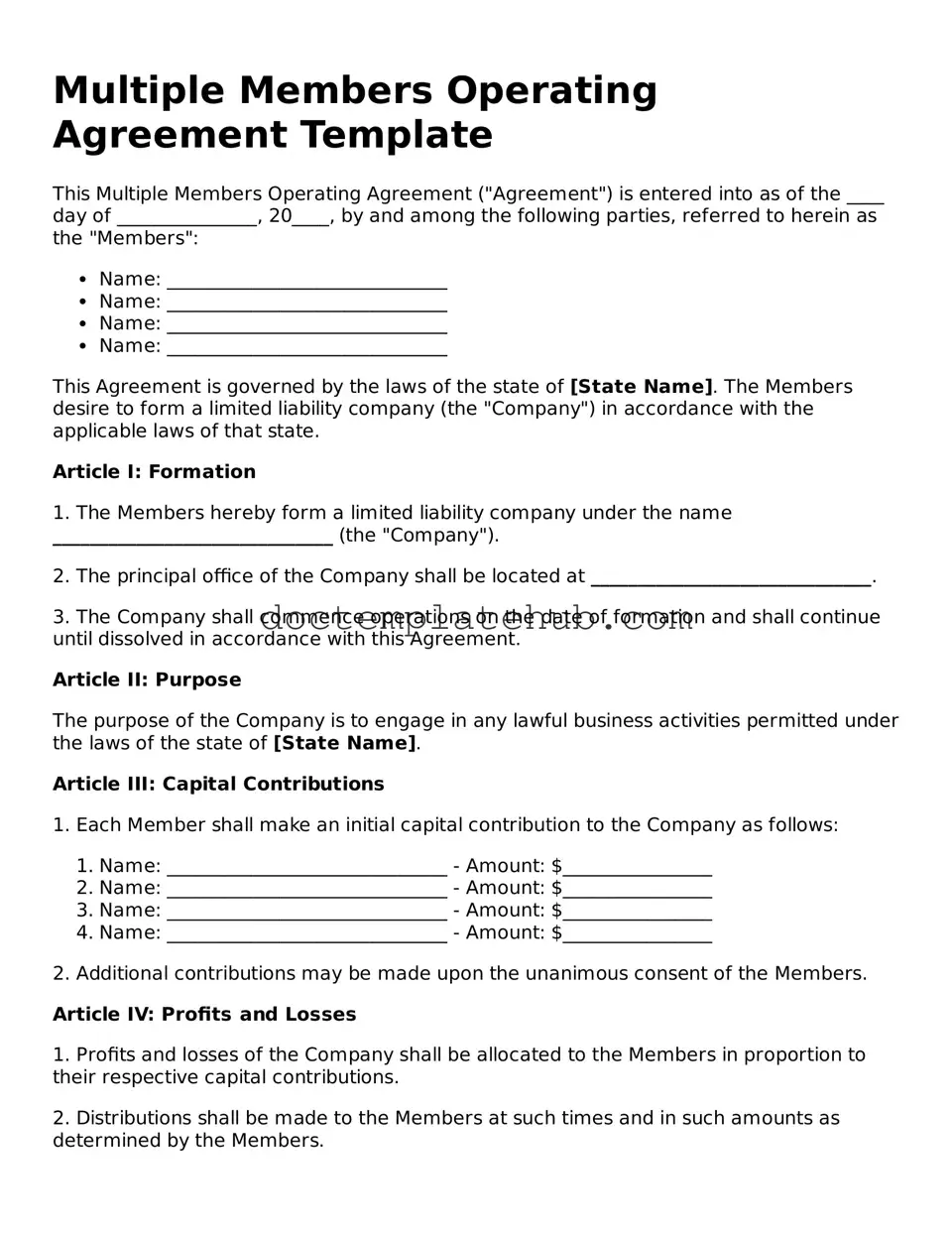 Official Multiple Members Operating Agreement Form