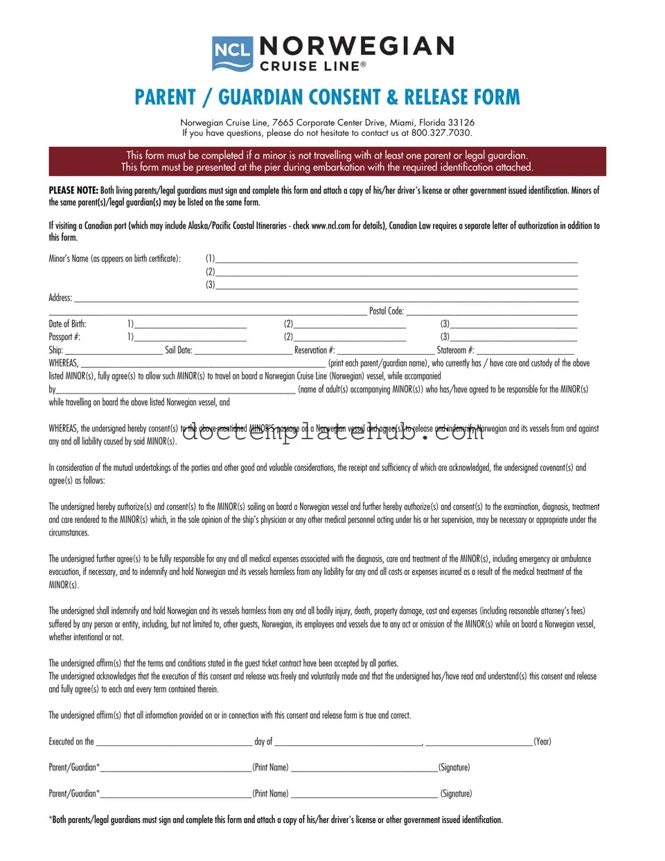 Fill Your NCL Parental Consent Form