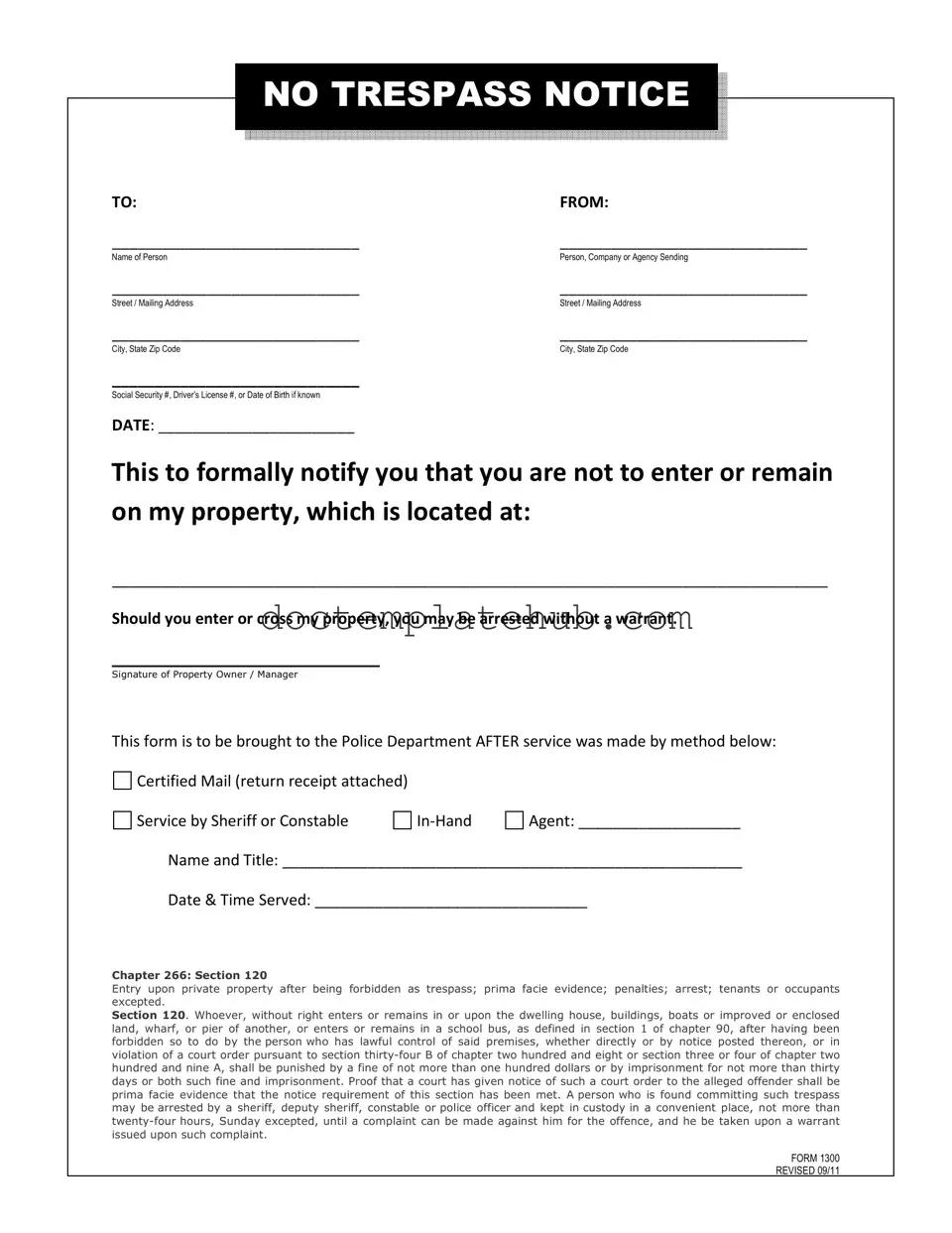 Fill Your No Trespassing Letter Form