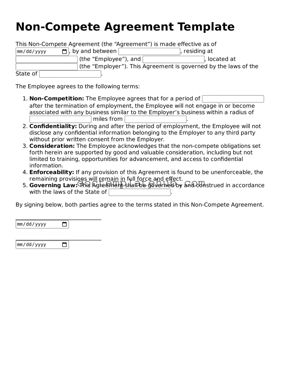 Official Non-compete Agreement Form