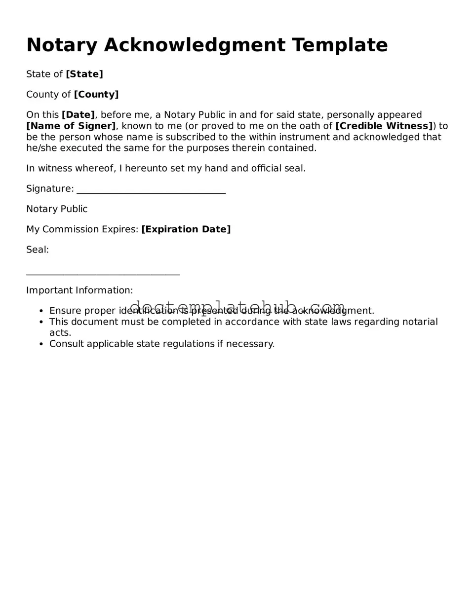Official Notary Acknowledgement Form