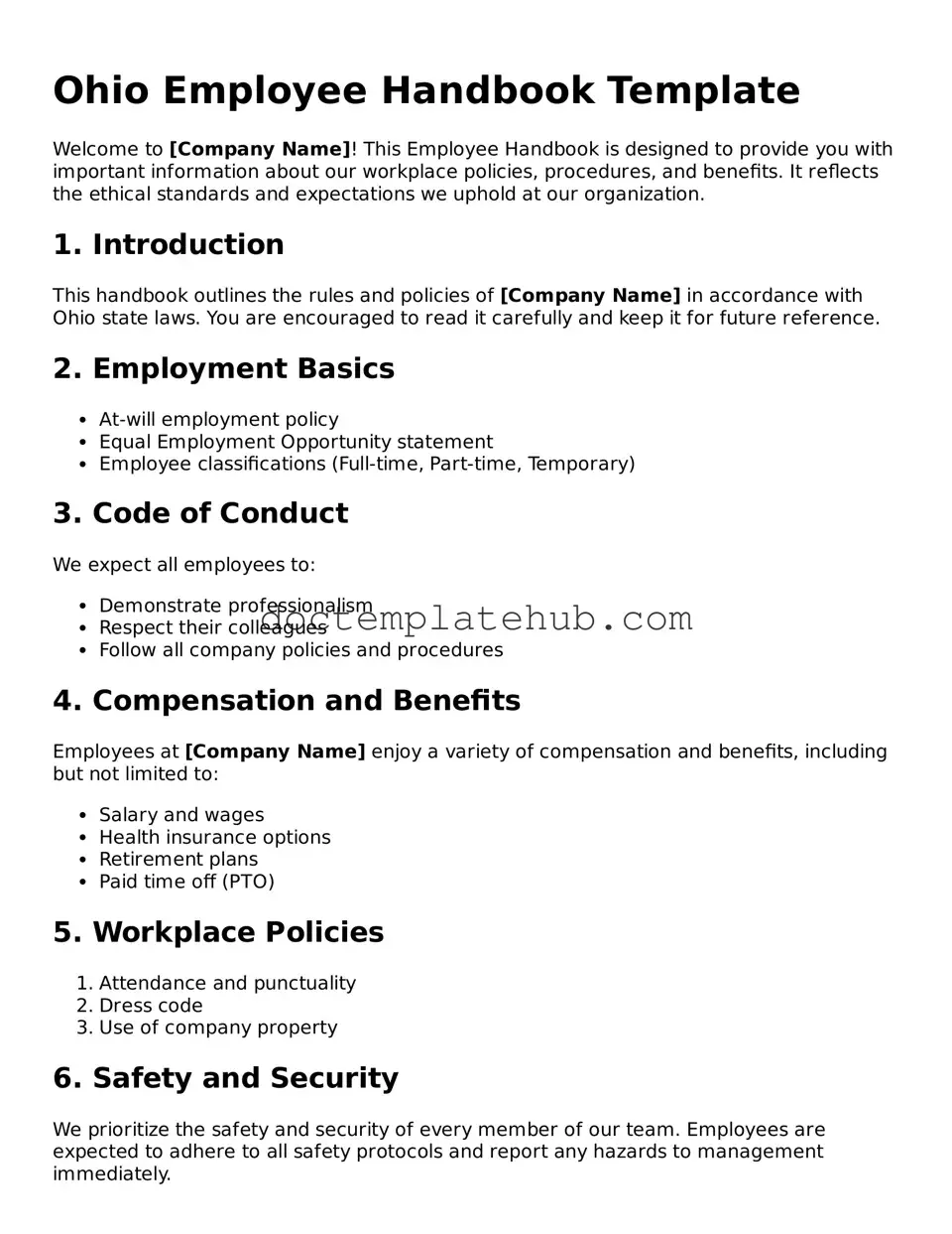 Fillable Employee Handbook Template for Ohio State