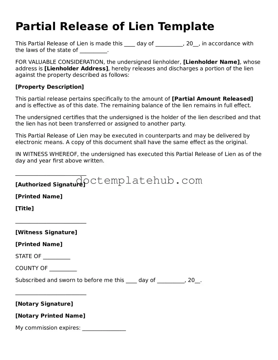 Official Partial Release of Lien Form