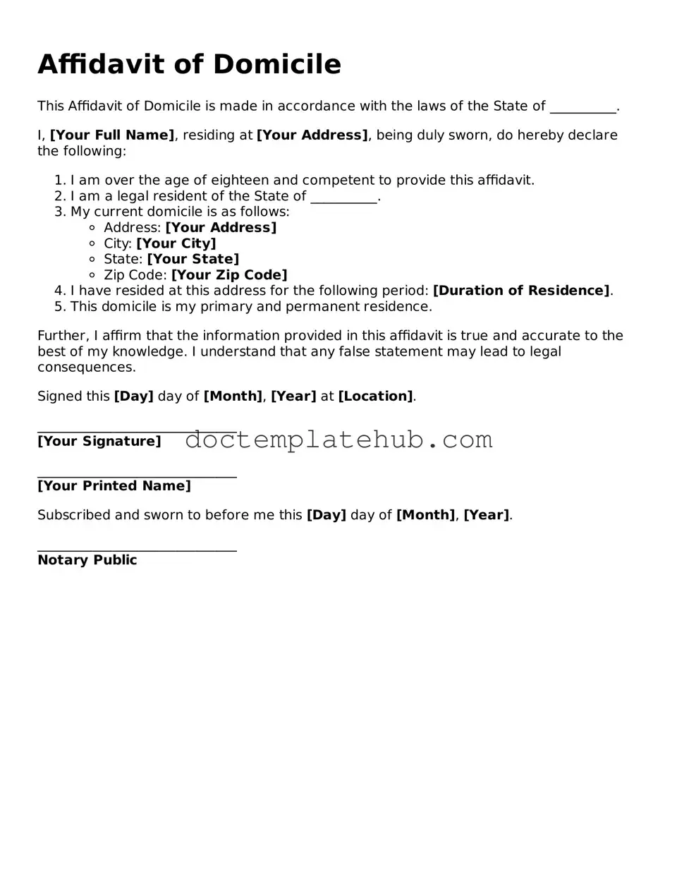 Official Affidavit of Domicile Form