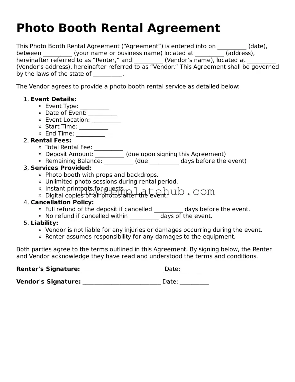 Official Photo Booth Rental Agreement Form