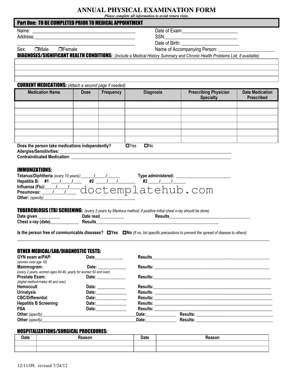 Fill Your Annual Physical Examination Form