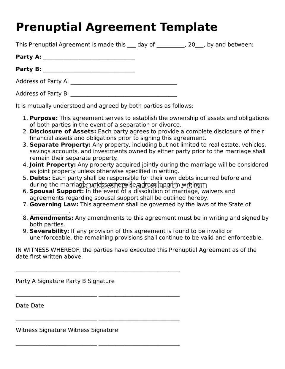 Official Prenuptial Agreement Form