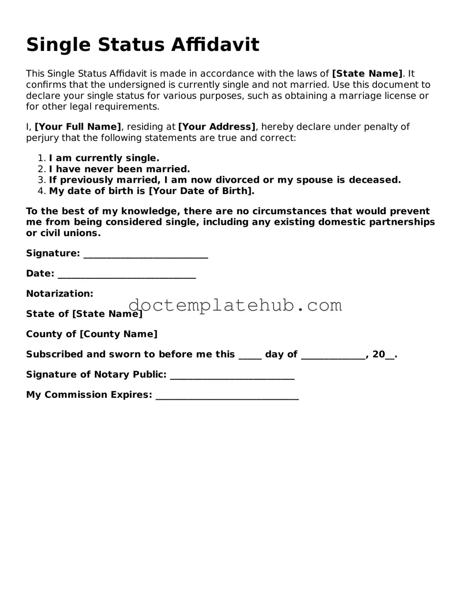 Official Single Status Affidavit Form