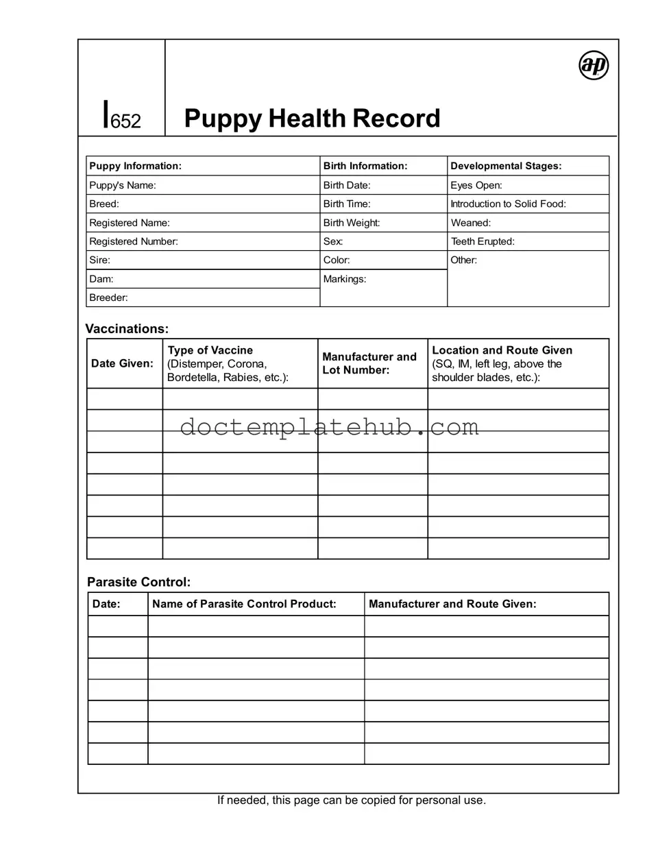 Fill Your Puppy Health Record Form