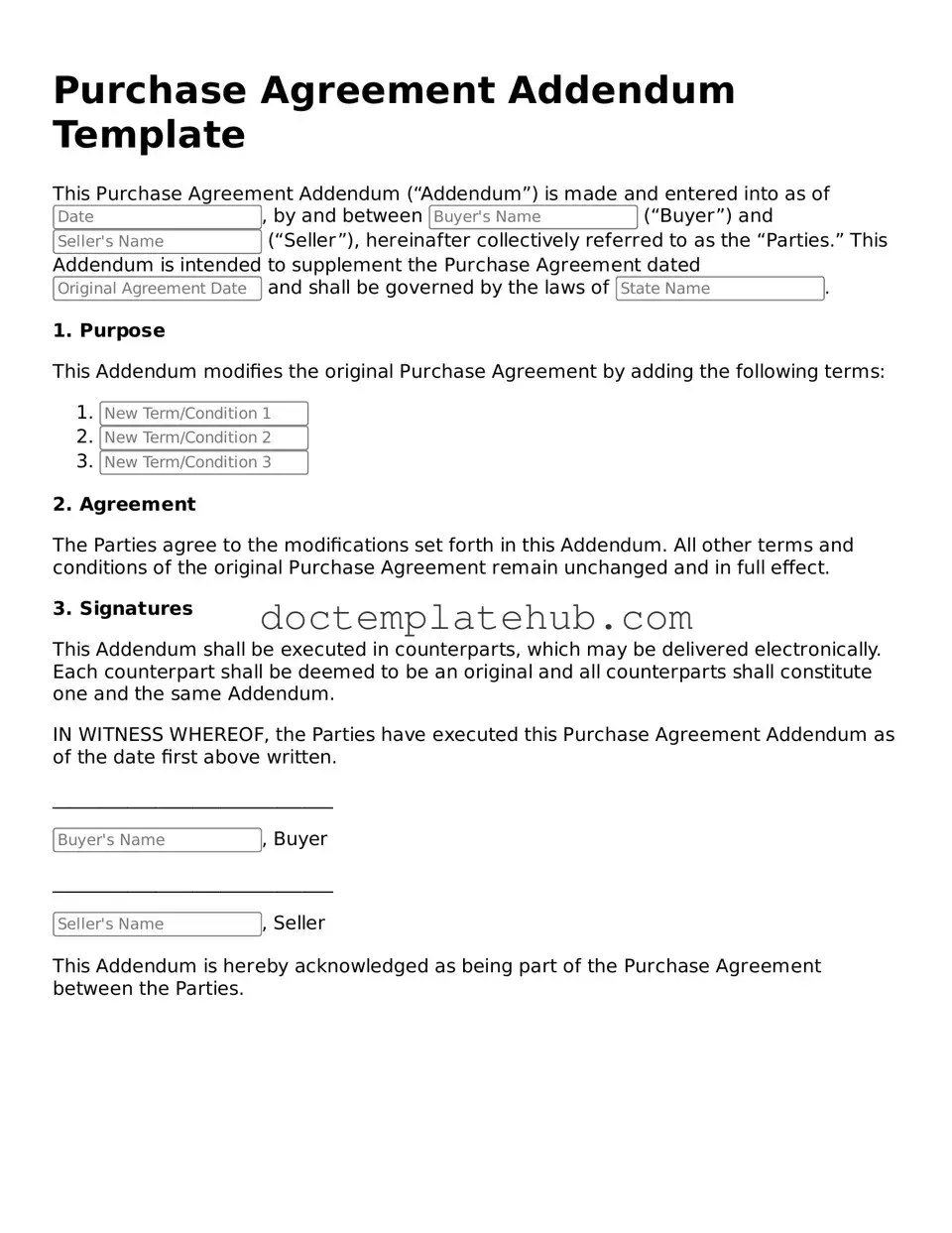 Official Purchase Agreement Addendum Form