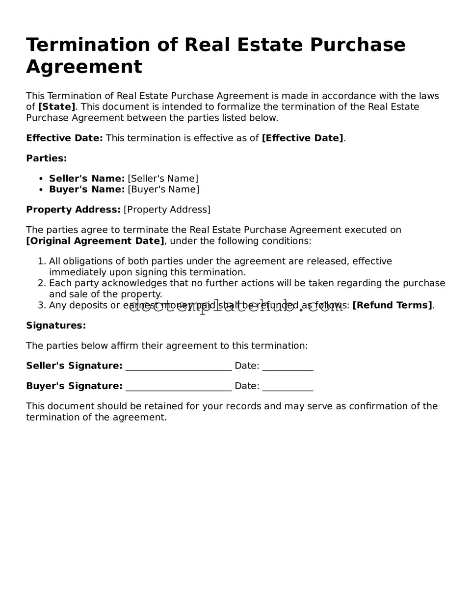 Official Termination of Real Estate Purchase Agreement Form