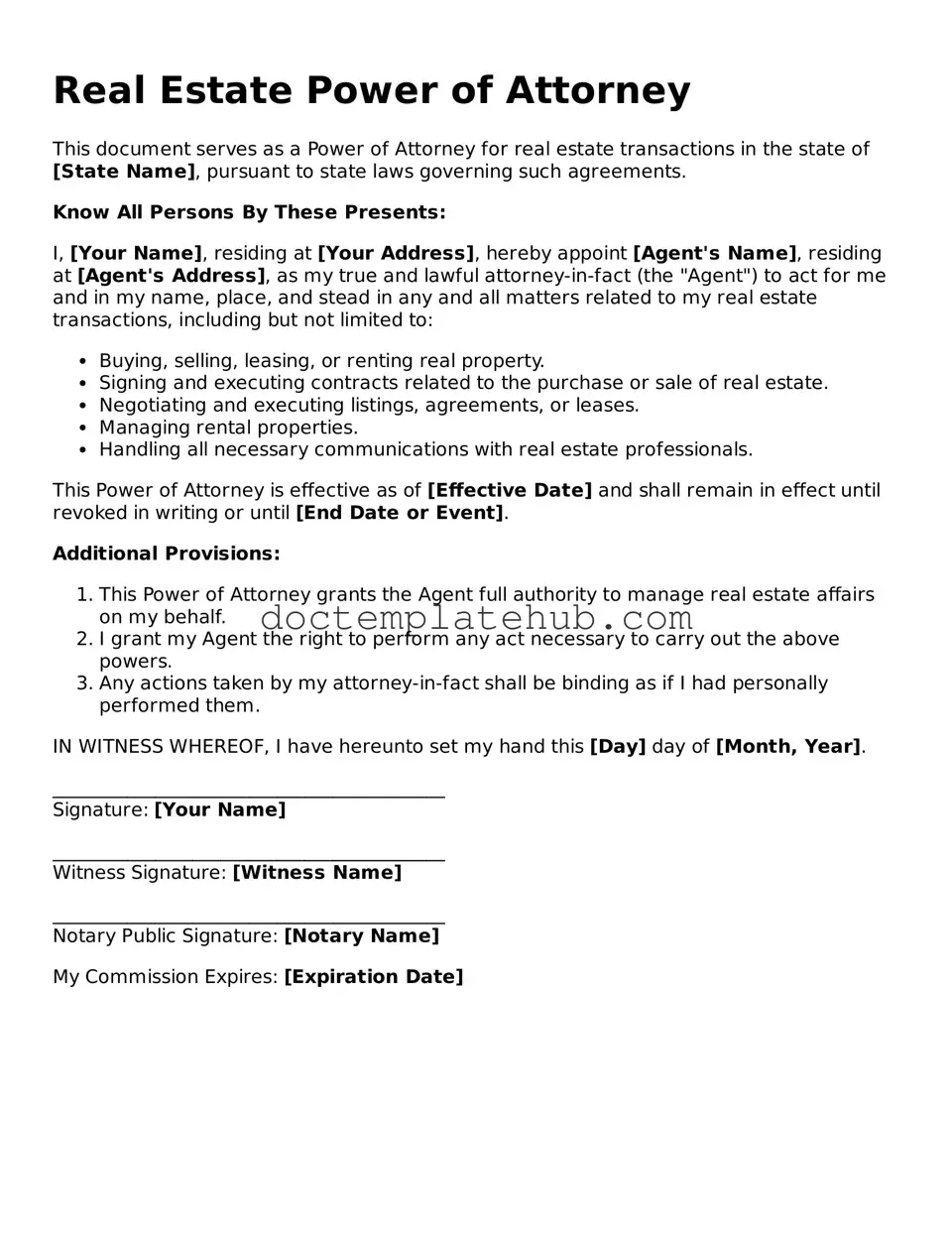 Official Real Estate Power of Attorney Form