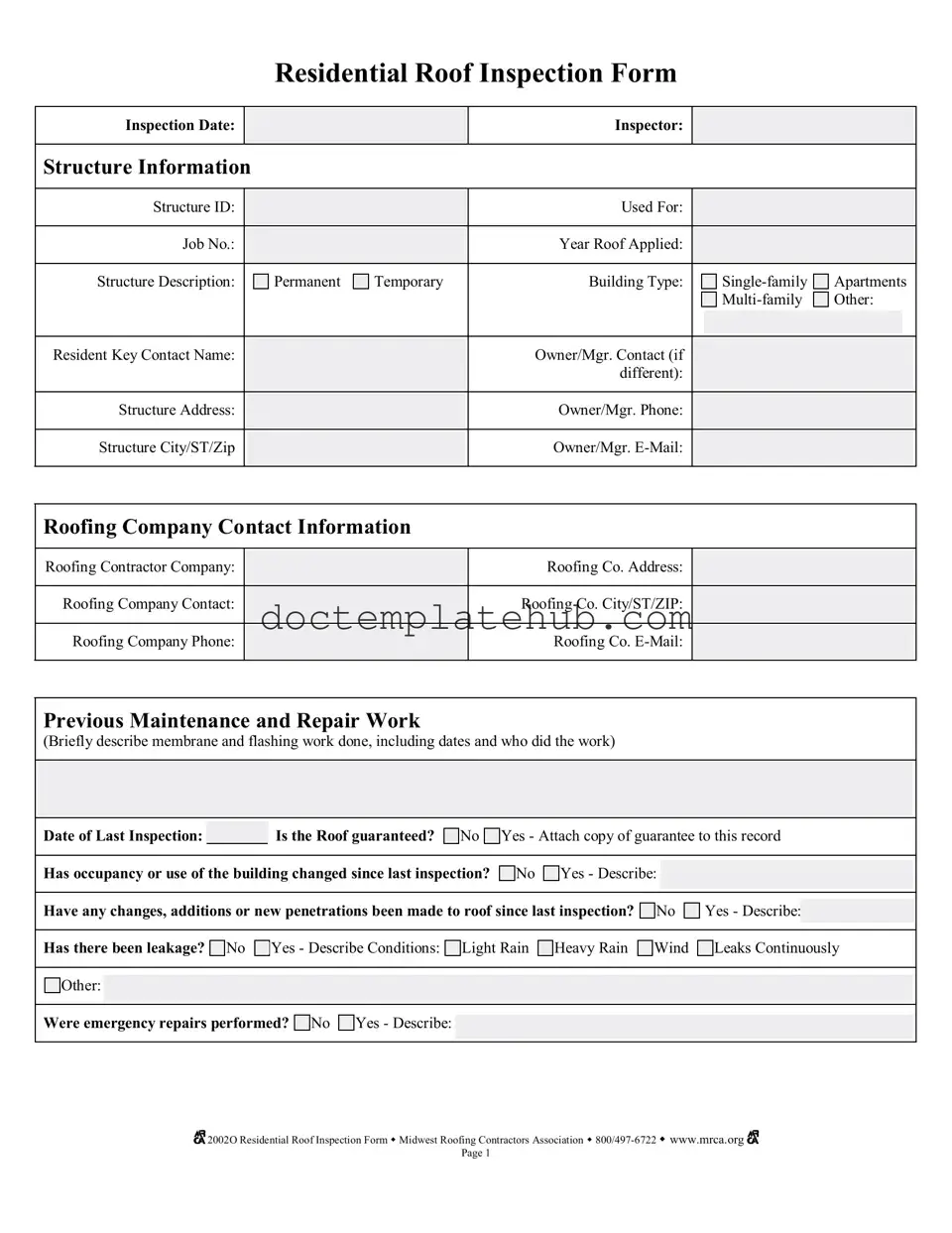 Fill Your Roof Inspection Form