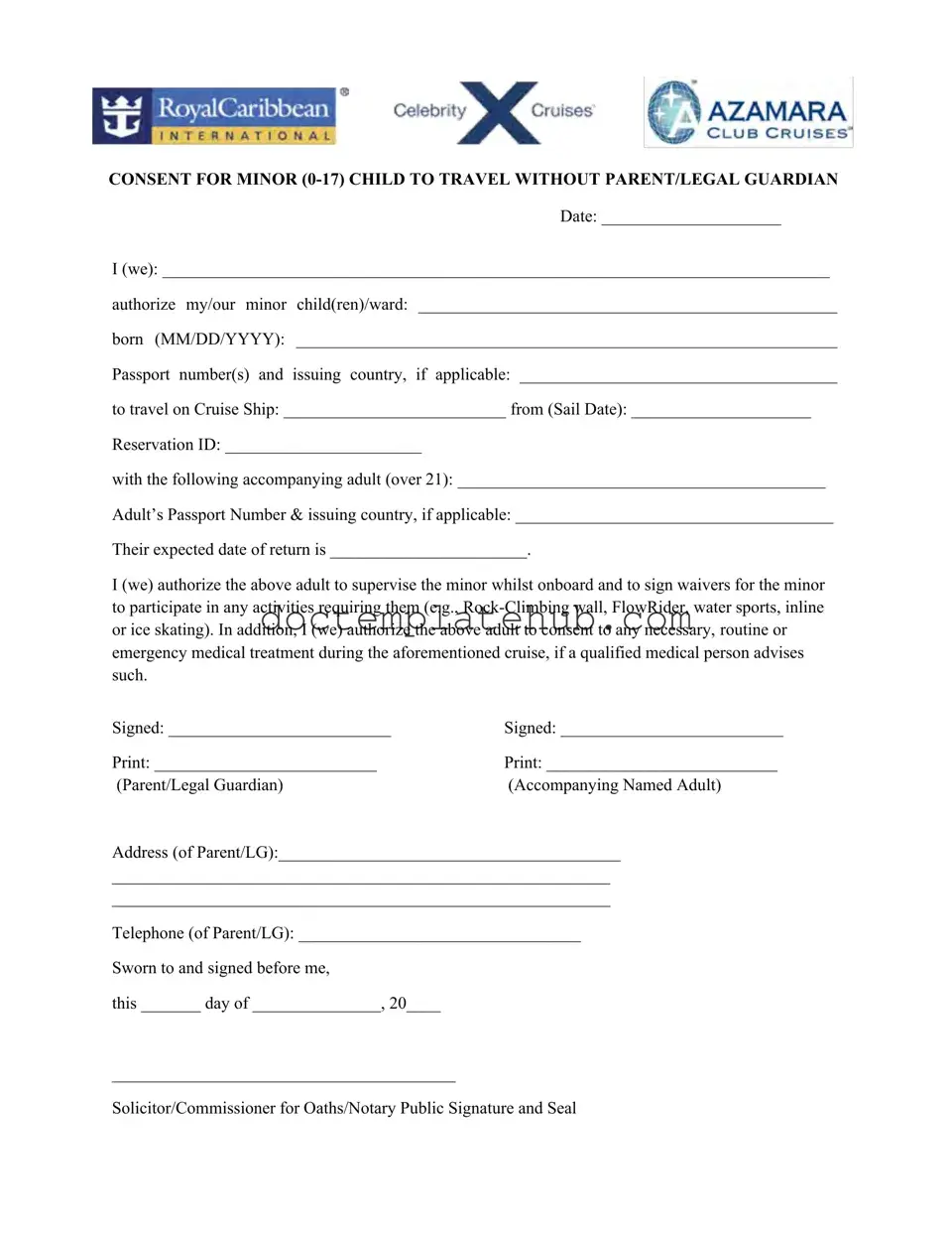 Fill Your Royal Caribbean Parental Consent Form