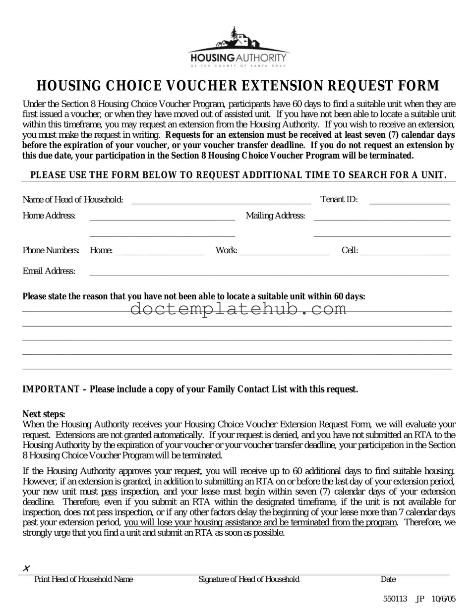 Fill Your Section 8 Voucher Extension Form