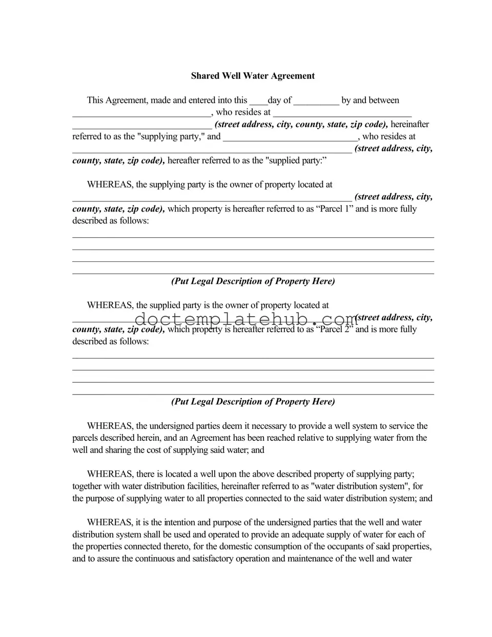 Fill Your Shared Well Agreement Form