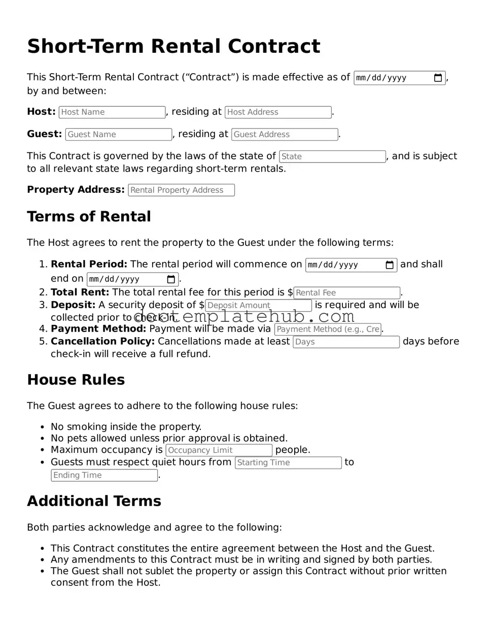 Official Short-Term Rental Contract Form