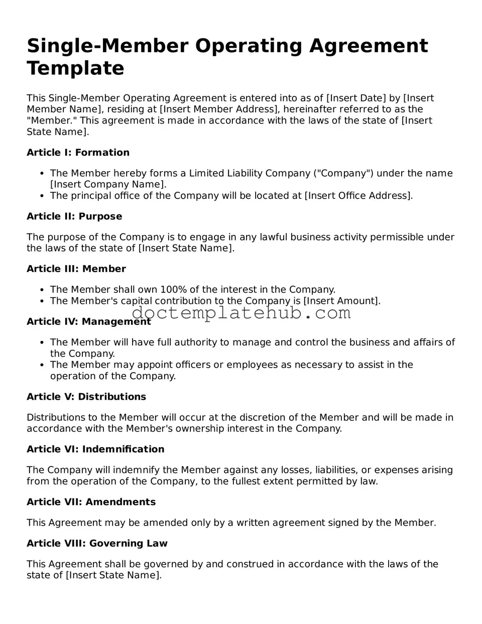 Official Single-Member Operating Agreement Form