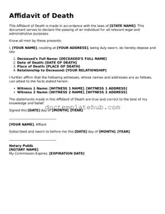 Official Affidavit of Death Form