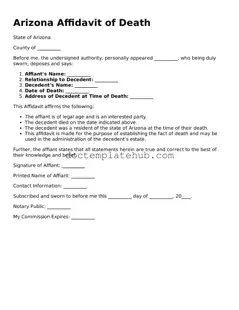 Fillable Affidavit of Death Template for Arizona State