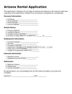 Fillable Rental Application Template for Arizona State
