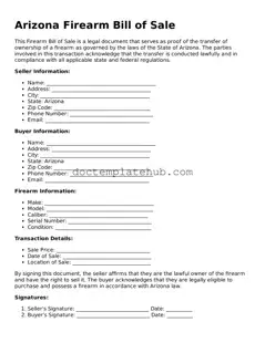 Fillable Firearm Bill of Sale Template for Arizona State