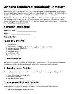 Fillable Employee Handbook Template for Arizona State
