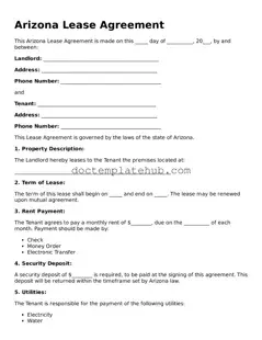 Fillable Lease Agreement Template for Arizona State