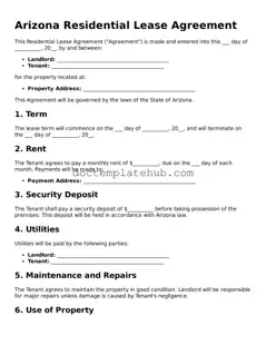 Fillable Residential Lease Agreement Template for Arizona State
