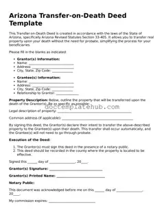 Fillable Transfer-on-Death Deed Template for Arizona State