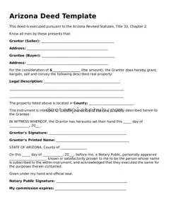 Fillable Deed Template for Arizona State
